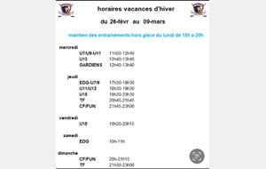 🔵🔴Horaires entraînements vacances d'hiver🔴🔵